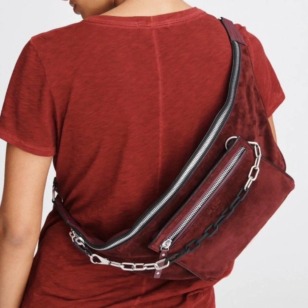 RAG & BONE suede crossbody waist/belt bag sling modular fanny pack large merlot - Picture 6 of 8
